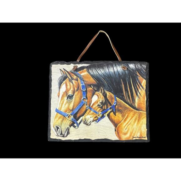 Evergreen Mother Horse and Foal Artist Palette Wall Hanging Slate Home Decor - Picture 1 of 5